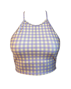 CROPPED HIGH NECK TOP - Gingham Lilac
