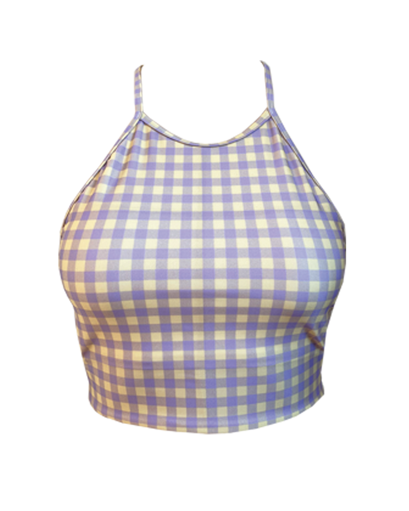 CROPPED HIGH NECK TOP - Gingham Lilac