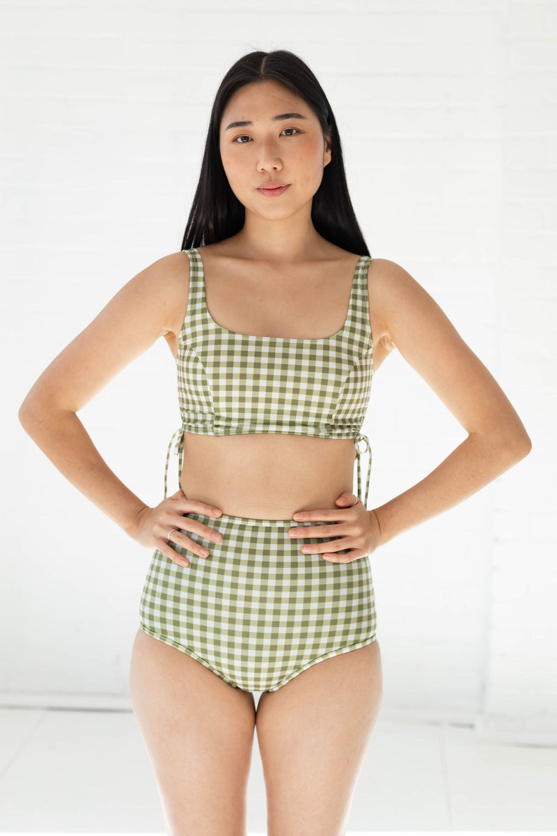 *Outlet* PULLOVER BIKINI TOP - Gingham Olive